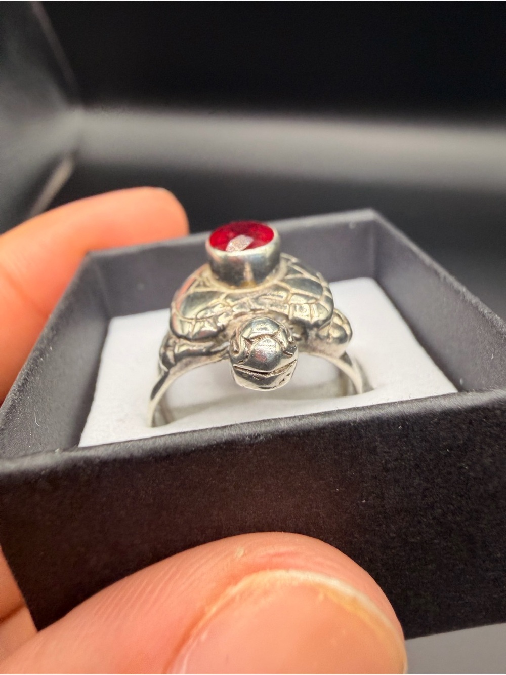 925 Sterling Silver Ruby Turtle Ring Size 10.